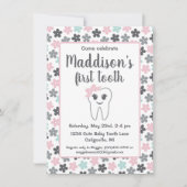 Invitation Fille de bébé florale mignonne la première fête de (Devant)