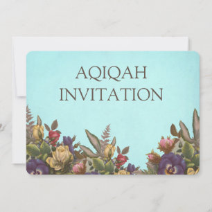 Invitation Fille de bébé florale rustique vintage Aqiqah