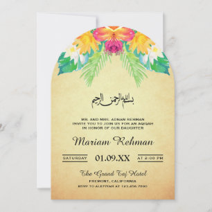 Invitation Fille de bébé florale rustique vintage Aqiqah