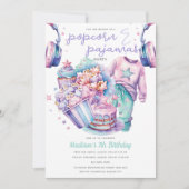 Invitation Fille de bois d'oeuvre Anniversaire Popcorn & Pyja (Devant)
