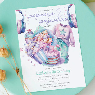 Invitation Fille de bois d'oeuvre Anniversaire Popcorn & Pyja