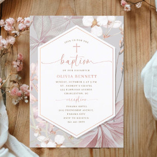 Invitation Fille de cadre élégant Baptême Floral Aquarelle
