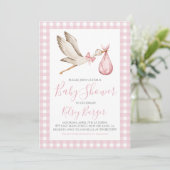 Invitation Fille de cigogne rose Preppy Baby shower Sud (Debout devant)