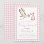 Invitation Fille de cigogne rose Preppy Baby shower Sud (Devant / Derrière)