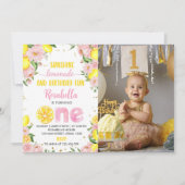 Invitation Fille de citron rose Floral 1er anniversaire Invit (Devant)