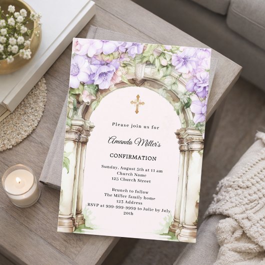 Invitation Fille de confirmation à l'arche florale de lavande