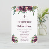 Invitation Fille de confirmation aquarelle florale Bourgogne (Debout devant)