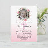 Invitation FILLE de confirmation de la couronne de fleurs ros (Debout devant)