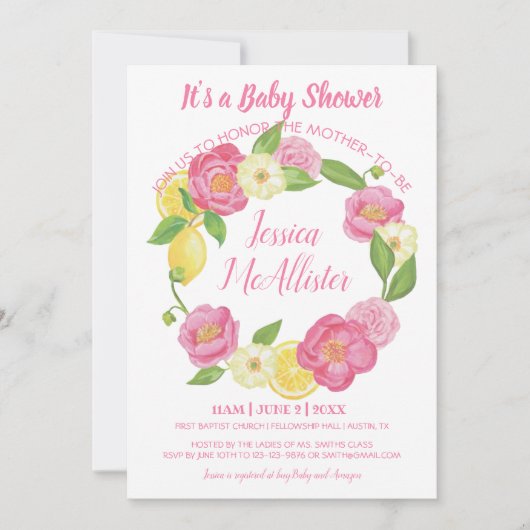 Invitation Fille de couronne Roses roses rose Baby shower de (Devant)