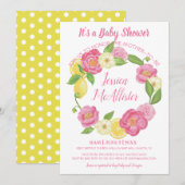 Invitation Fille de couronne Roses roses rose Baby shower de (Devant / Derrière)