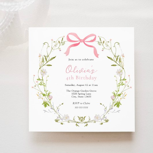 Invitation Fille de couronnes florales de cabot rose Annivers