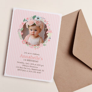 Invitation Fille de couronnes florales délicieuse fête d'anni