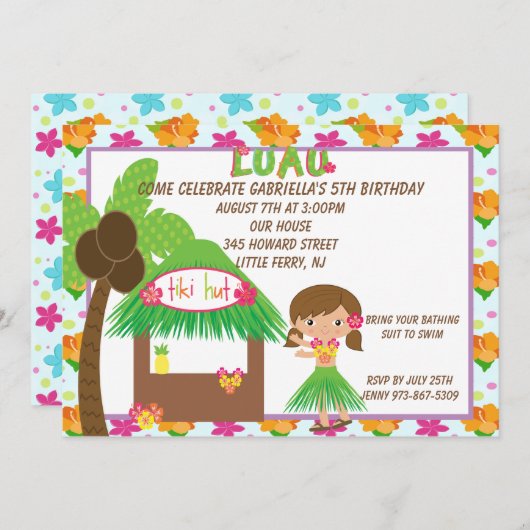 Invitation Fille de danse polynésienne à l'invitation (Devant / Derrière)