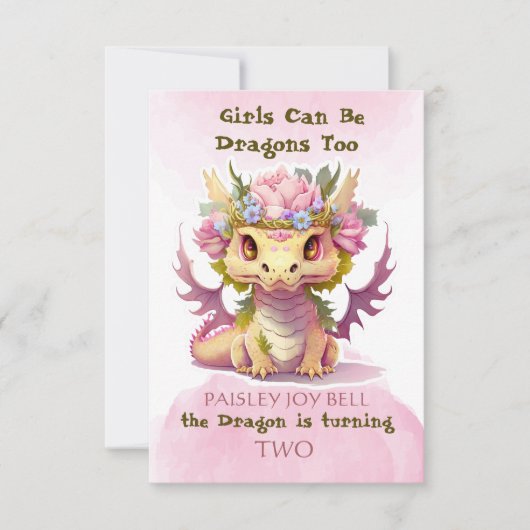 Invitation Fille de deux ans dragon (Devant)