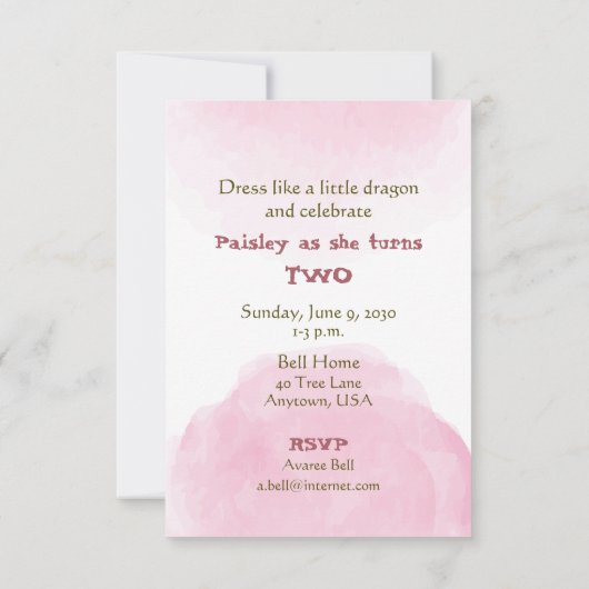 Invitation Fille de deux ans dragon (Dos)