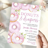 Invitation Fille de donuts et couches Fête de bébé rose