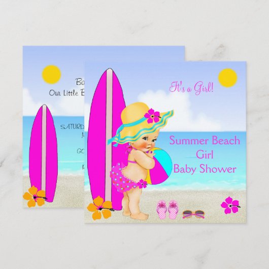 Invitation Fille de douche de bébé de plage Chapeau de soleil (Devant / Derrière)
