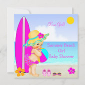 Invitation Fille de douche de bébé de plage Chapeau de soleil (Devant)