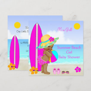 Invitation Fille de douche de bébé de plage Rose Bleu Sarcell