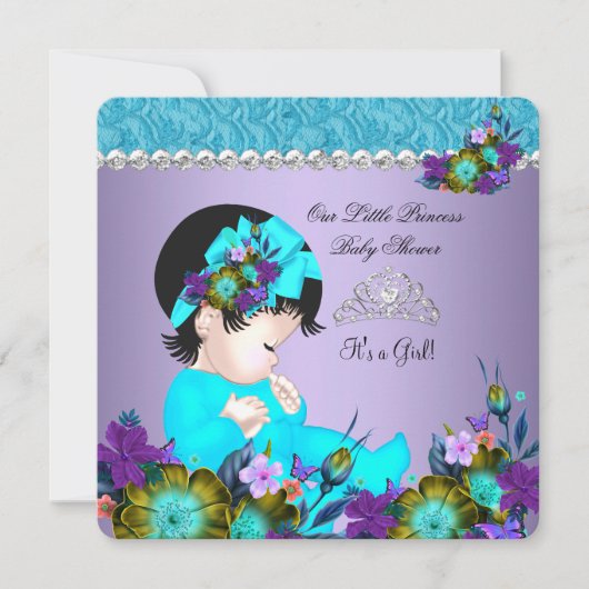 Invitation Fille de douche de bébé Princesse Bleu sarcelle Vi (Devant)
