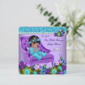 Invitation Fille de douche de bébé princesse Chaise bleu sarc (Debout devant)