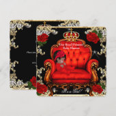 Invitation Fille de douche de bébé princesse Chaise Rose Roug (Devant / Derrière)
