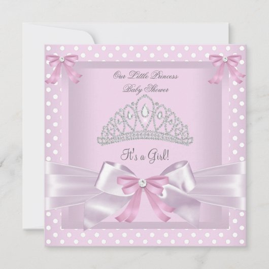 Invitation Fille de douche de bébé princesse rose points de p (Devant)