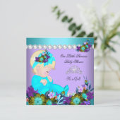 Invitation Fille de douche de bébé princesse sarcelle bleu vi (Debout devant)
