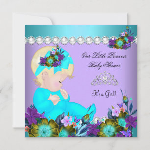 Invitation Fille de douche de bébé princesse sarcelle bleu vi