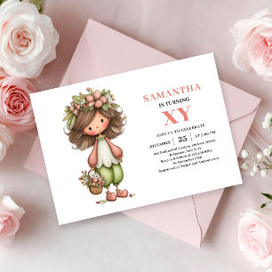 Invitation Fille de Fée Capricieuse Anniversaire Floral Paste