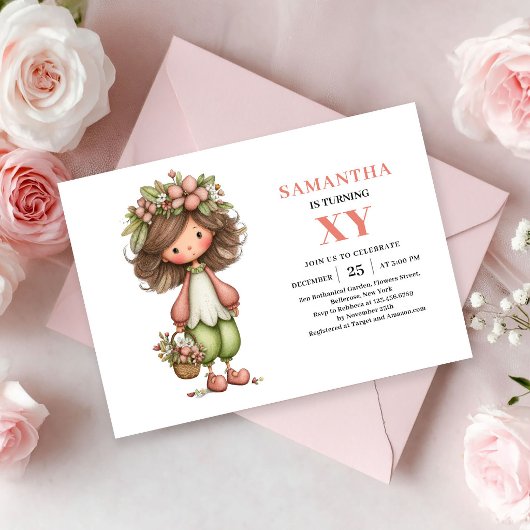 Invitation Fille de Fée Capricieuse Anniversaire Floral Paste
