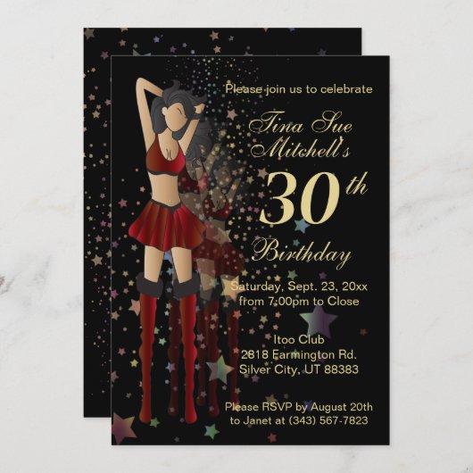 Invitation Fille de fête Anniversaire (Devant / Derrière)