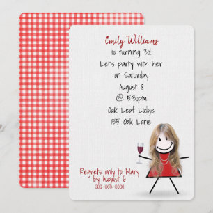 Invitation Fille de fête d'anniversaire 30 ans avec du vin