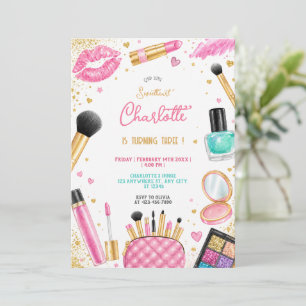 Invitation Fille de fête d'anniversaire Chic Maquillage Glamo