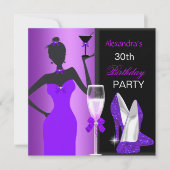 Invitation Fille de fête d'anniversaire violet glamour (Devant)