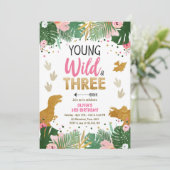 Invitation Fille de fête des trois dinos Wild Dino Dinosaur r (Debout devant)