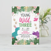 Invitation Fille de fête des trois dinos Wild Dino Dinosaur r (Debout devant)
