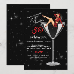 Invitation Fille de fête du 50e anniversaire en verre Martini