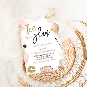 Invitation Fille de fête Glam Maquillage Spa 10e anniversaire