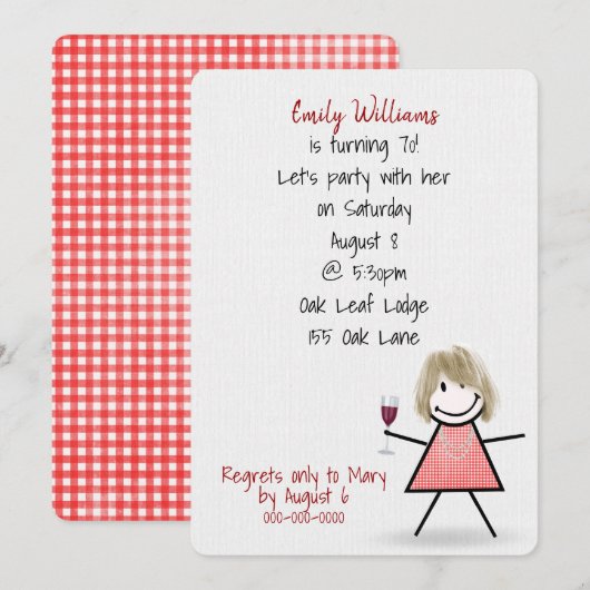 Invitation Fille de fête pour 70 ans avec du vin  (Devant / Derrière)