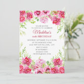 Invitation Fille de Fille rose florale fête d'anniversaire (Debout devant)