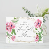 Invitation Fille de fleurs | Coquelicots aquarelle rose (Debout devant)