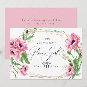 Invitation Fille de fleurs   Coquelicots aquarelle rose