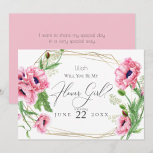 Invitation Fille de fleurs   Coquelicots aquarelle rose