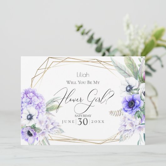 Invitation Fille de fleurs | Fleurs d'anémone violette (Debout devant)