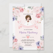 Invitation Fille de fleurs violettes et roses 1ère sainte com (Devant)