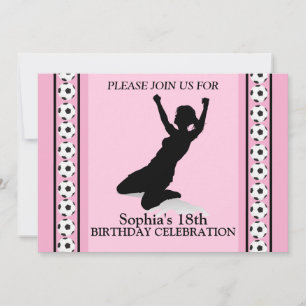 Invitation Fille de football fête d'anniversaire, joueur de f
