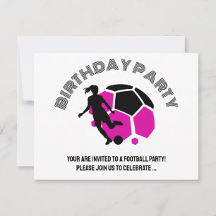Invitation Fille de football fête d'anniversaire, Joueur de f