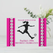 Invitation Fille de football fête d'anniversaire, joueur de f (Debout devant)