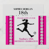 Invitation Fille de football fête d'anniversaire, joueur de f (Devant / Derrière)